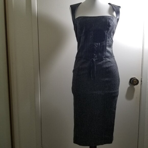 bebe Dresses & Skirts - Bebe Brand pencil dress, size 4, grey with black leather